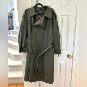 Vntg Bradley Jons for Gruner & Co Olive Green Wool Lined Trench Rain Coat